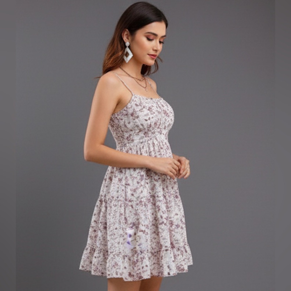 Mini Floral Print Ruffle Hem  A-Line Cami Dress - Picture 4 of 6